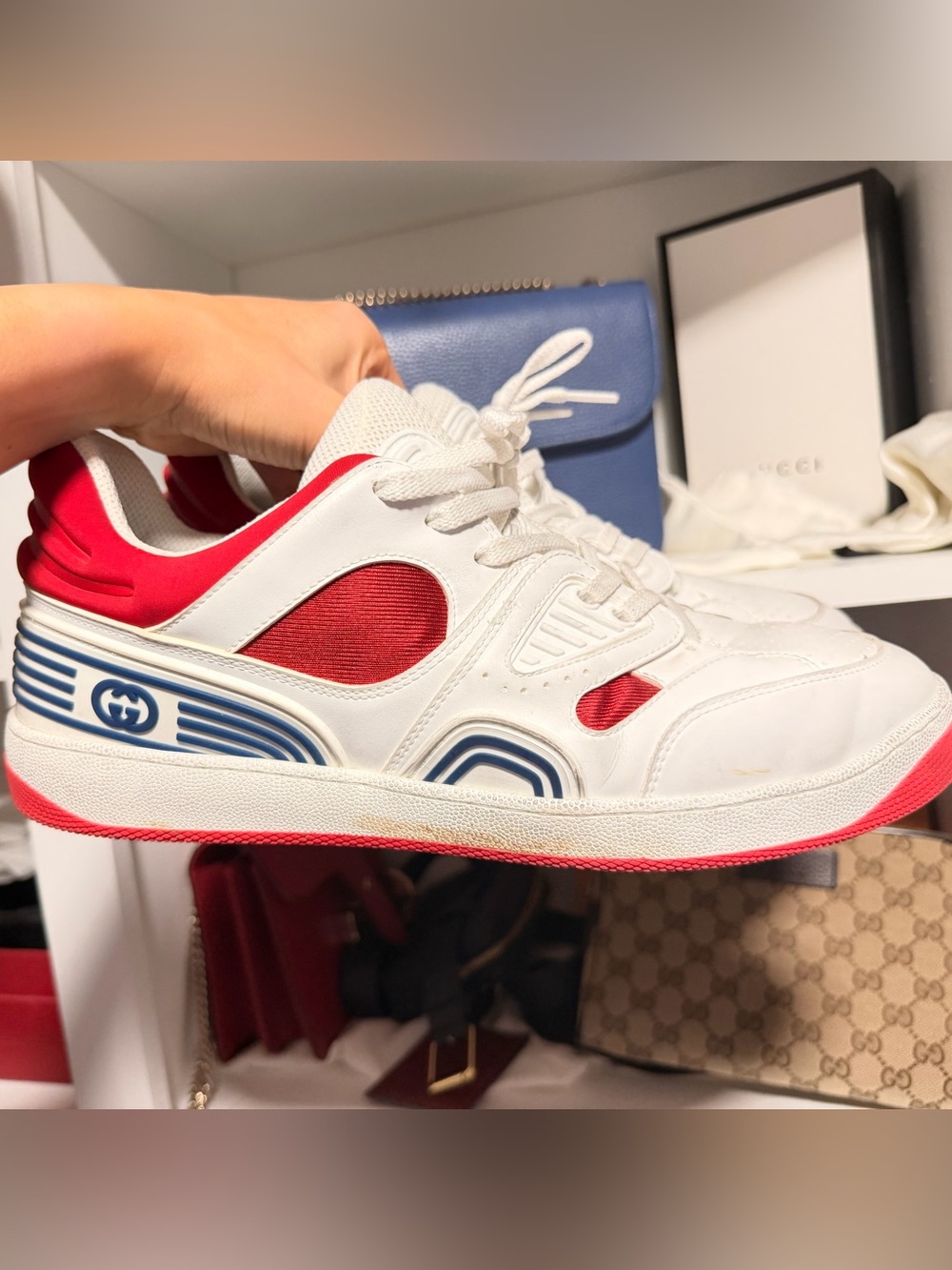 Gucci White and Red Low-Top Sneakers